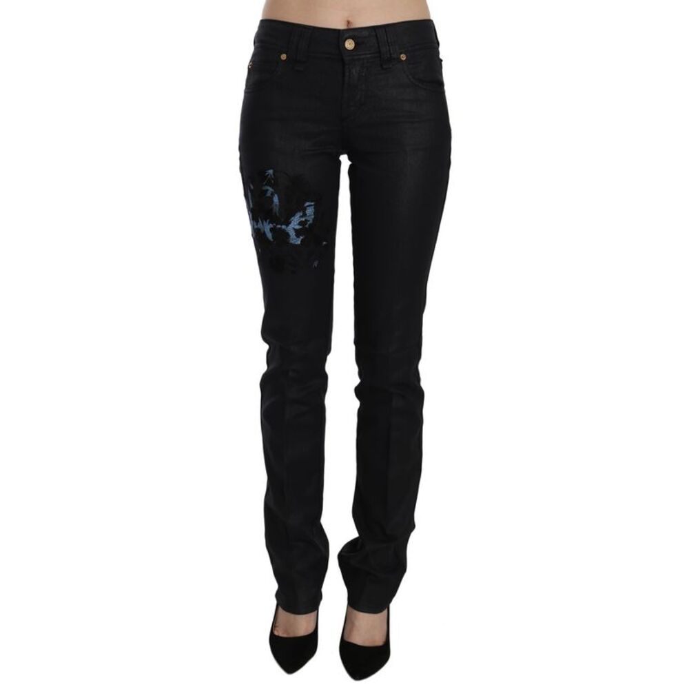 John Galliano Black Swan Floral Embroidered Mid Waist Skinny Denim Women's Jeans